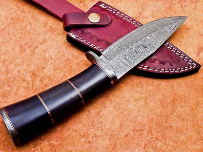 10" Handmade Damascus Steel Bowie Knife | Stained Camel Bone Handle