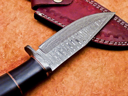 10" Handmade Damascus Steel Bowie Knife | Stained Camel Bone Handle