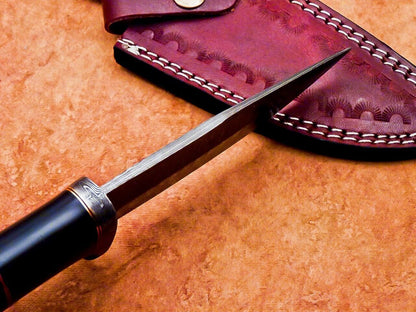 10" Handmade Damascus Steel Bowie Knife | Stained Camel Bone Handle