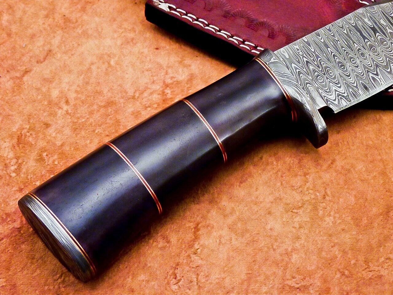 10" Handmade Damascus Steel Bowie Knife | Stained Camel Bone Handle