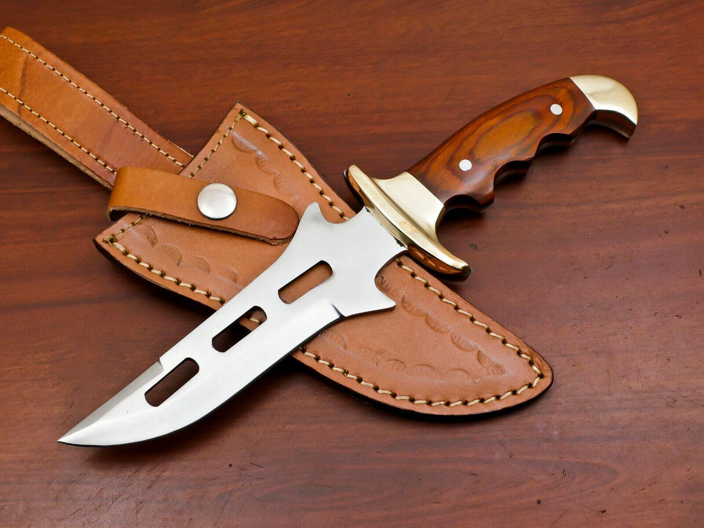 Handmade D2 Steel Bowie Knife with Pakka Wood Handle – 12-Inch Hunting & Camping Blade