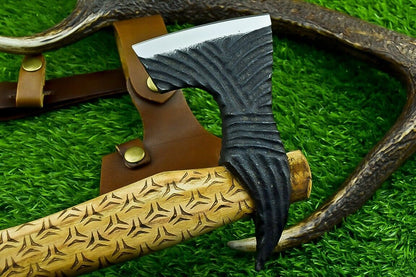 Handmade Viking Tomahawk Axe Hatchet Bearded Axe with Olive Wood Handle – Carbon Steel