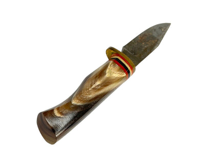 Heritage Forge Mini Damascus Steel Bowie Knife with Wood Handle – Rare Fixed Blade Design