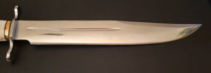 Handmade D2 Steel Hunting Bowie Knife with Stag Horn Handle & Leather Sheath – 18" Full Tang