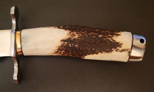 Handmade D2 Steel Hunting Bowie Knife with Stag Horn Handle & Leather Sheath – 18" Full Tang