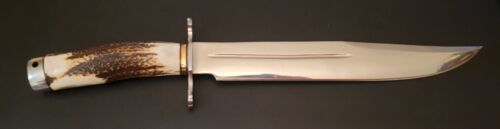 Handmade D2 Steel Hunting Bowie Knife with Stag Horn Handle & Leather Sheath – 18" Full Tang