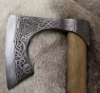 Custom Handmade Viking Axe 22 Inch Braided Hunting Tomahawk with Olive Wood Handle and Leather Sheath