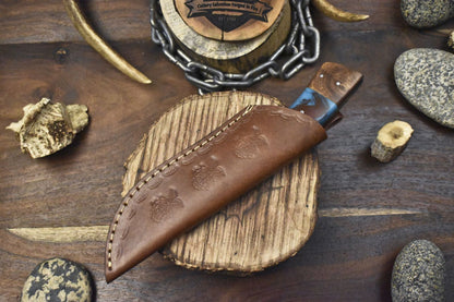 Forged Twist Damascus Skinner Knife with Corian Handle and Wooden Bolster – 9" Custom Hunting Blade