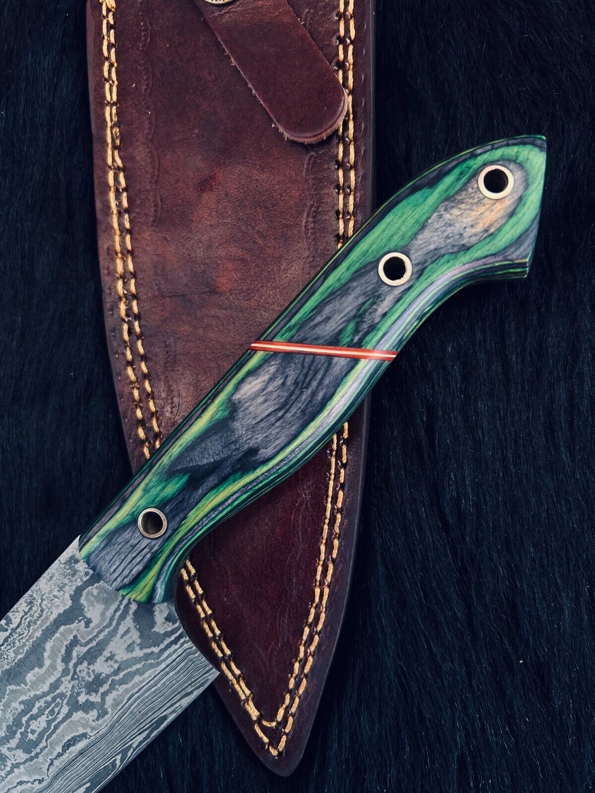 13" Twist Damascus Steel Bowie Chef Knife – Camel Bone & Wood Handle