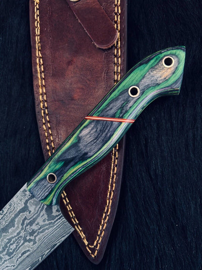 13" Twist Damascus Steel Bowie Chef Knife – Camel Bone & Wood Handle