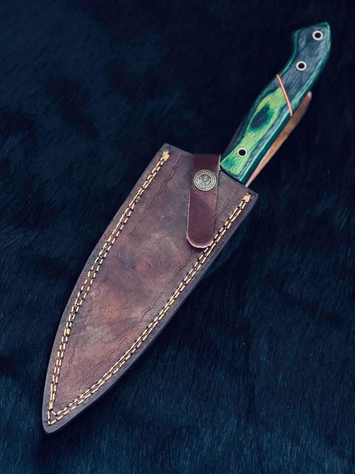 13" Twist Damascus Steel Bowie Chef Knife – Camel Bone & Wood Handle