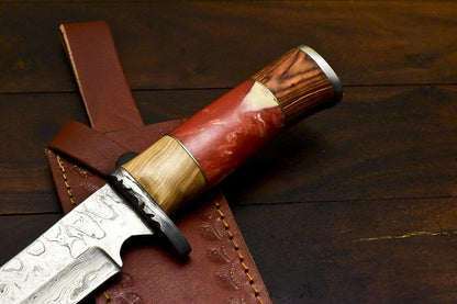 12.8" Handmade Damascus Bowie Knife – Corian Trailing Art Handle