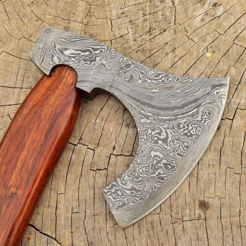 Handmade Damascus Steel Viking Bearded Camping Hatchet Tomahawk Axe | 20-Inch with Natural Wood Handle & Leather Sheath