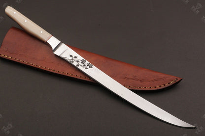 14" D2 Steel Fillet Hunting and Camping Knife Best Fillet Knife Fish Fillet Knife W/Sheath