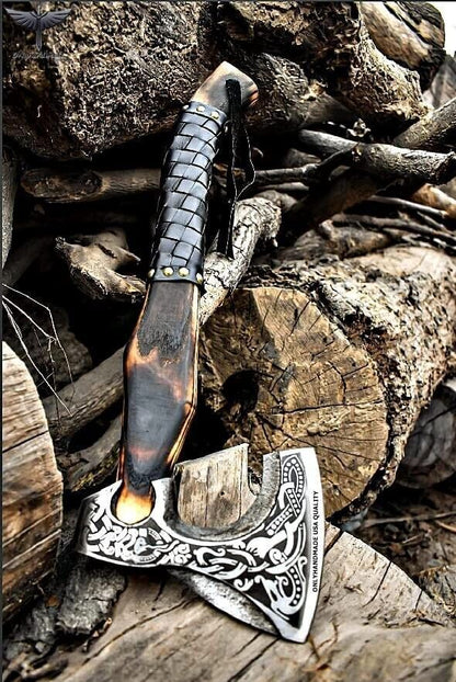 Custom Handmade Viking Bearded Axe Carbon Steel Hatchet with Ash Wood Handle