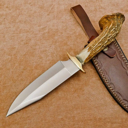 Huge Handmade 12-Inch D2 Steel Drop Point Fixed Blade Bowie Hunting Knife with Sheath