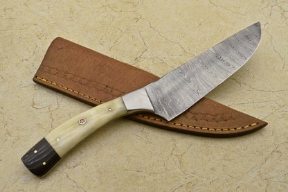 CUSTOM HANDMADE DAMASCUS CHEF Knife – Camel Bone & Bull Horn Handle