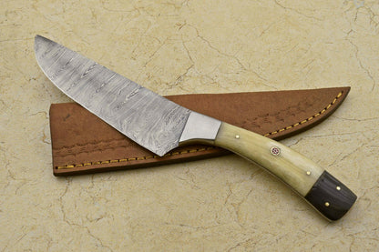 CUSTOM HANDMADE DAMASCUS CHEF Knife – Camel Bone & Bull Horn Handle