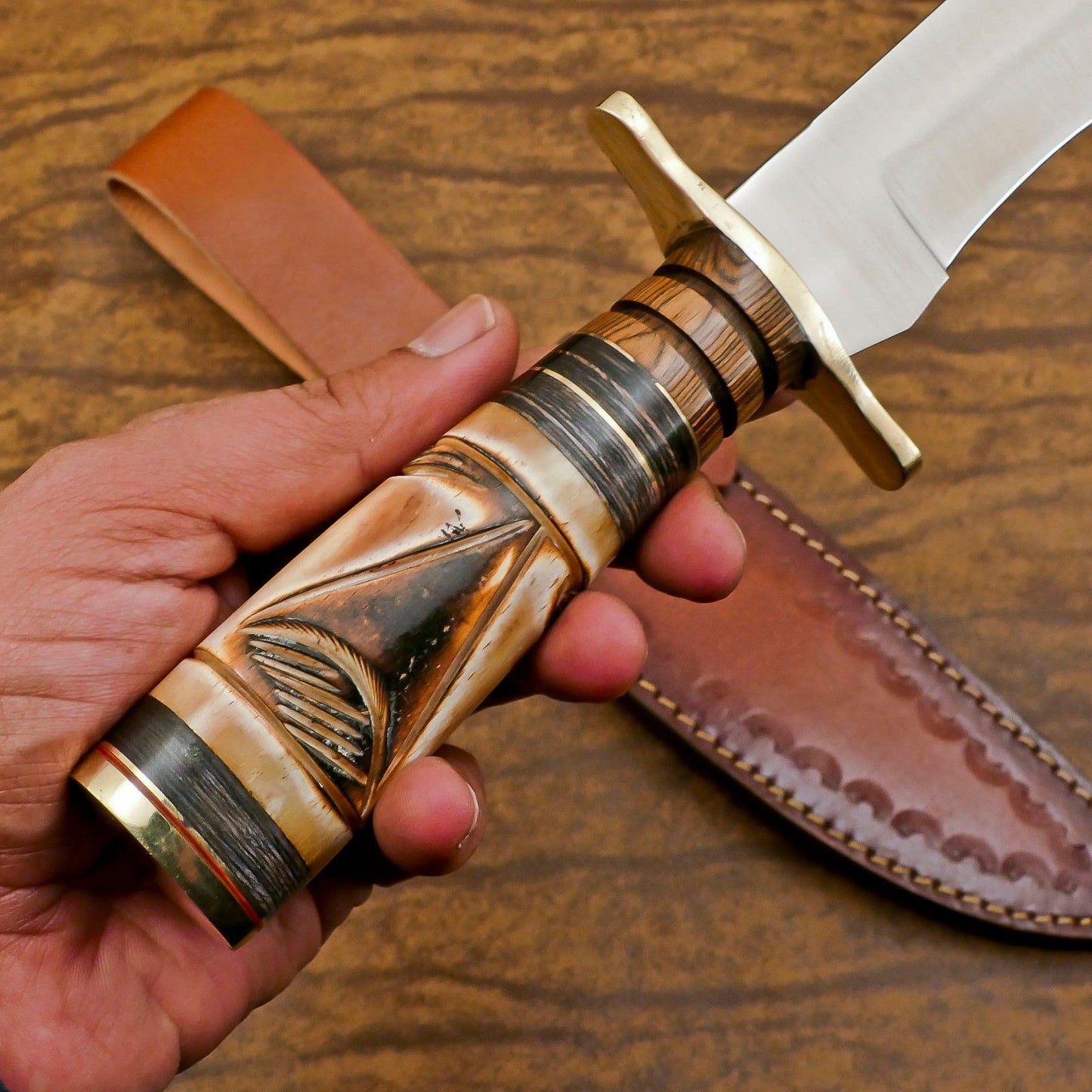 Elite Custom Handmade D2 Steel Bowie Knife – 12-Inch Hunting & Camping Blade