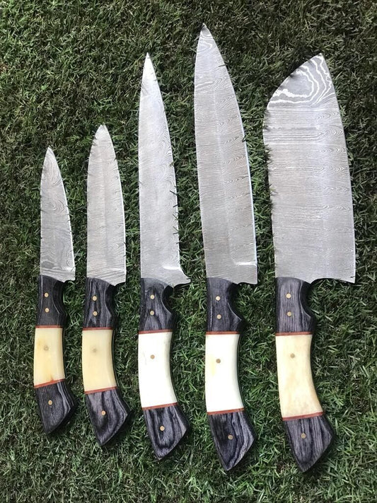 9" to 13" Custom Hand-Forged Twist Damascus Steel Chef Knife Set – Hunting & Kitchen Knives