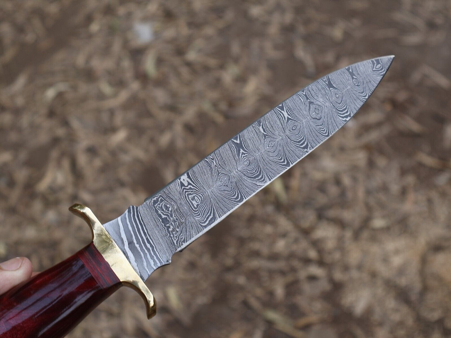 Damascus Steel Bowie Knife Resin Hardwood Handle Camping Dagger
