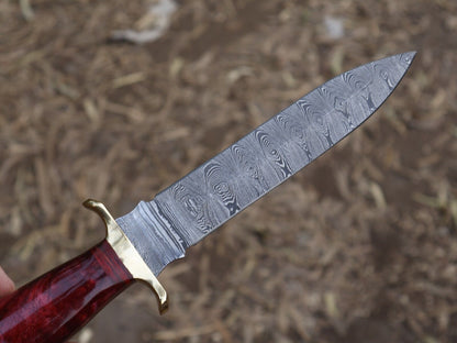 Damascus Steel Bowie Knife Resin Hardwood Handle Camping Dagger