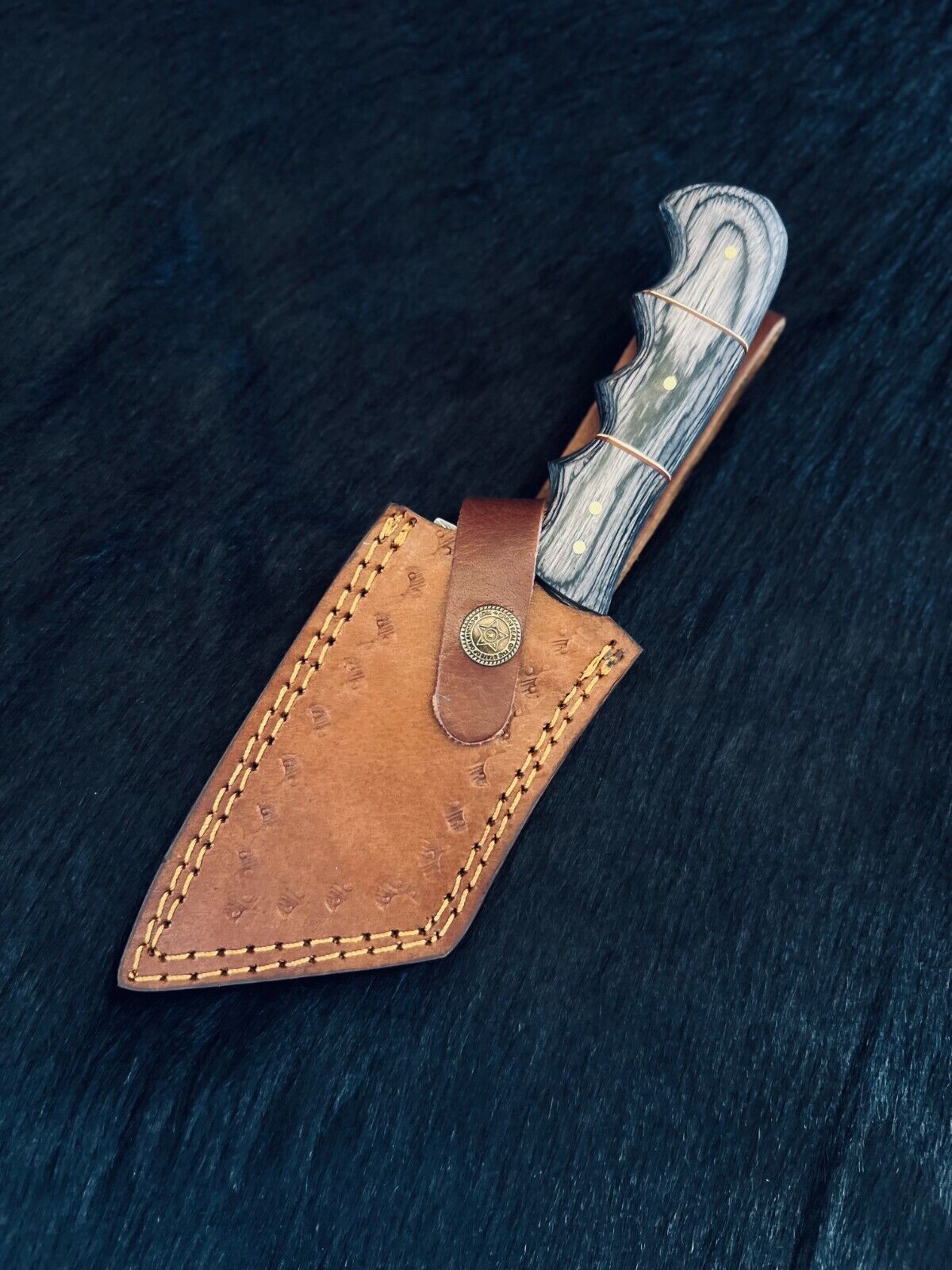 Heritage Forge 9 Inch Custom Fire Damascus Steel Cleaver Knife with Camel Bone and Wood Handle