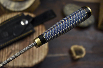 Custom Forged Damascus Skinner Knife with Gut Hook and Hardwood Handle – Hunting, Hiking, and Outdoor Skinning Knife with Leather Sheath