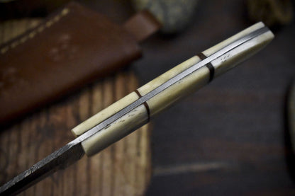 Hand Forged Twist Damascus Skinner Knife with Bone Handle – Custom Survival Collectible