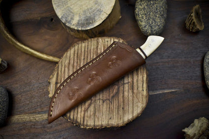 Hand Forged Twist Damascus Skinner Knife with Bone Handle – Custom Survival Collectible