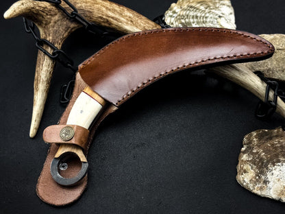 Handmade 8” Damascus Karambit Damascus Steel Hunting Knife with Bone and Wood Handle