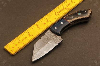 7" Hand Forged Twist Damascus Steel Bowie Knife | Camel Bone & Wood Handle