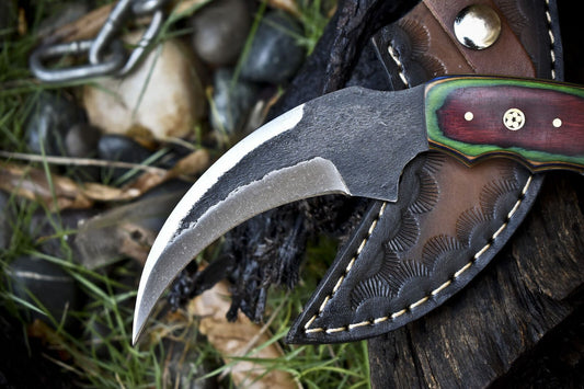 Hand Forged 8" D2 Steel Karambit Knife Fixed Blade Karambit with Hard Wood Handle