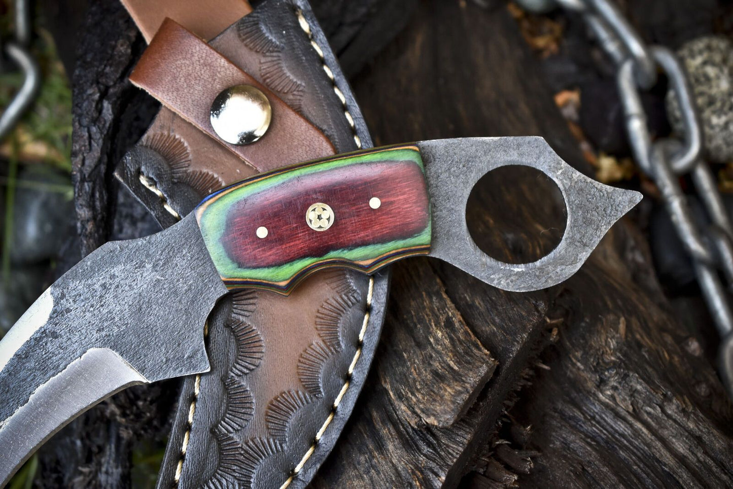 Hand Forged 8" D2 Steel Karambit Knife Fixed Blade Karambit with Hard Wood Handle