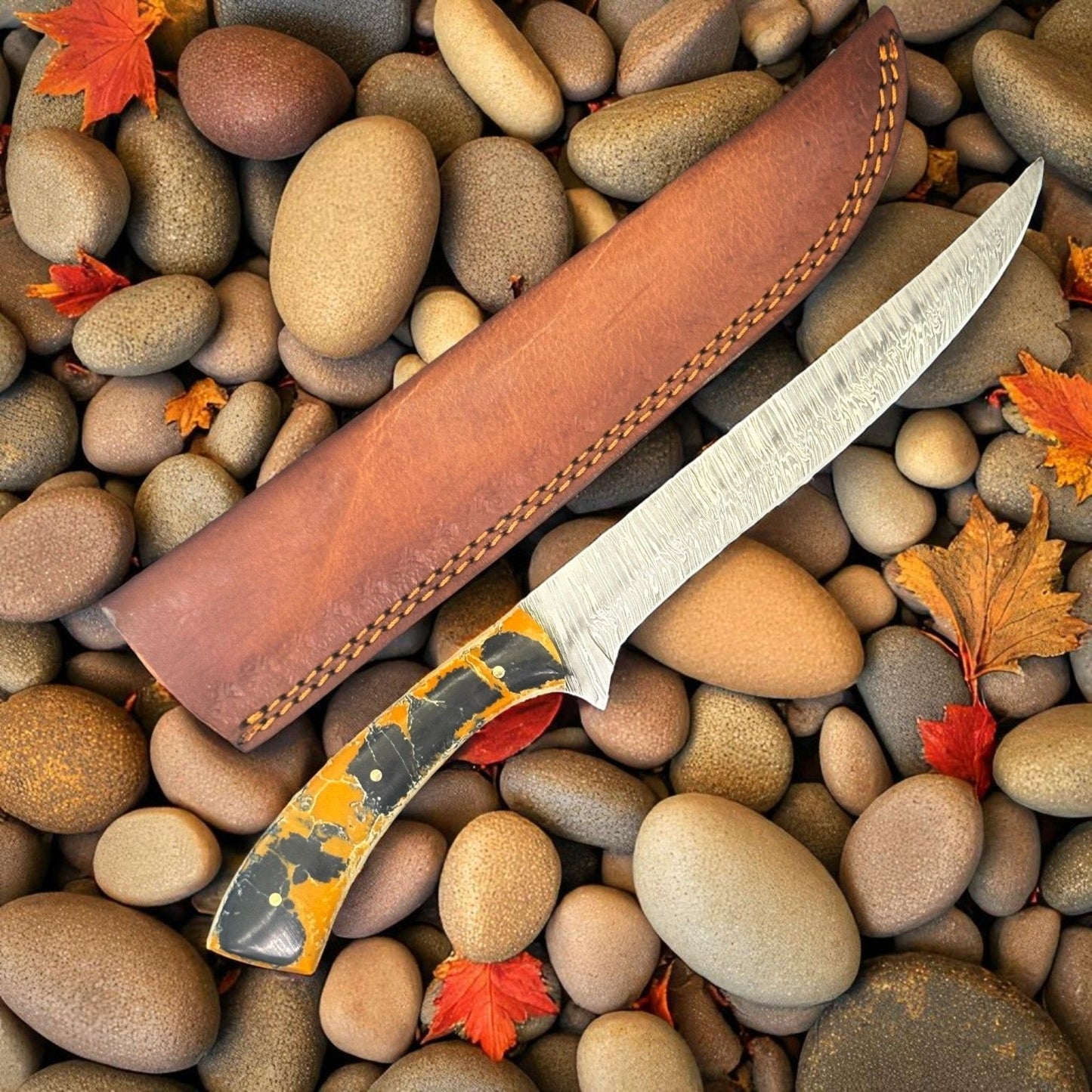 12" Hand Forged Damascus Fishing Knife & Damascus Fish Knife With Resin Handle