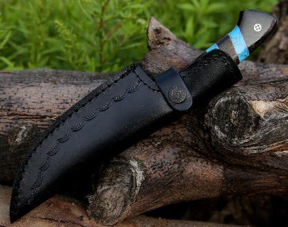 Damascus Chef Knife – Handmade Kitchen Knife with Leather Sheath, Custom Forged