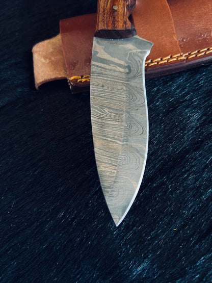 Heritage Forge 9 Inch Ladder Damascus Steel Skinner Knife with Wood Handle