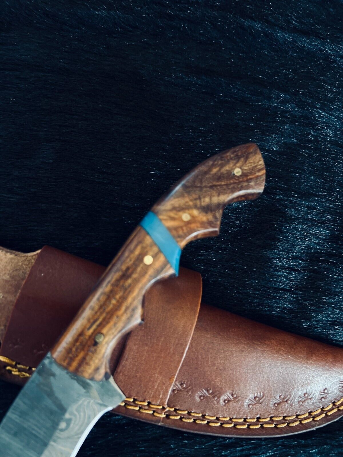 Heritage Forge 9 Inch Ladder Damascus Steel Skinner Knife with Wood Handle