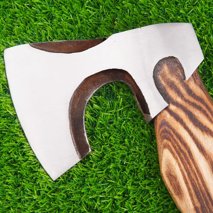 Hand Forged Carbon Steel Viking Axe Nordic Bearded Battle Axe with Rosewood Handle and Leather Sheath