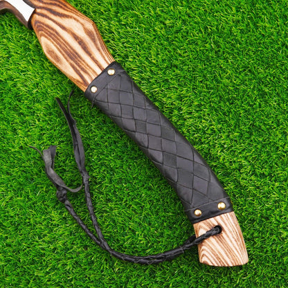 Hand Forged Carbon Steel Viking Axe Nordic Bearded Battle Axe with Rosewood Handle and Leather Sheath
