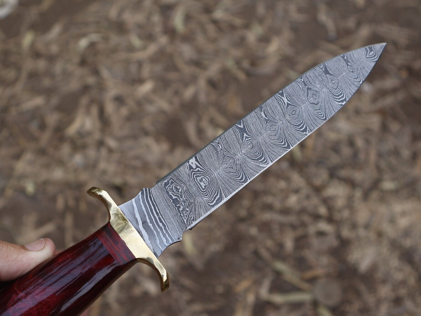 12" Handmade Damascus Steel Dagger Knife with Red Resin Handle & Sheath