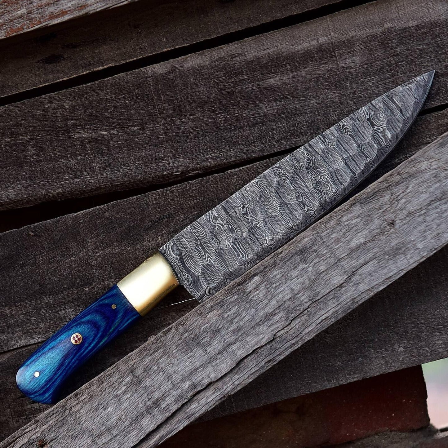 Custom Handmade Damascus Steel Chef Knife with Bull Horn Handle – Full Tang Kitchen & Hunting Knife