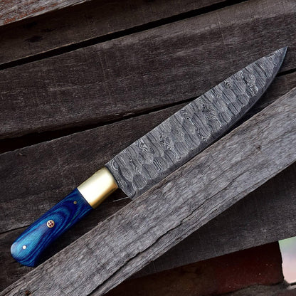 Custom Handmade Damascus Steel Chef Knife with Bull Horn Handle – Full Tang Kitchen & Hunting Knife