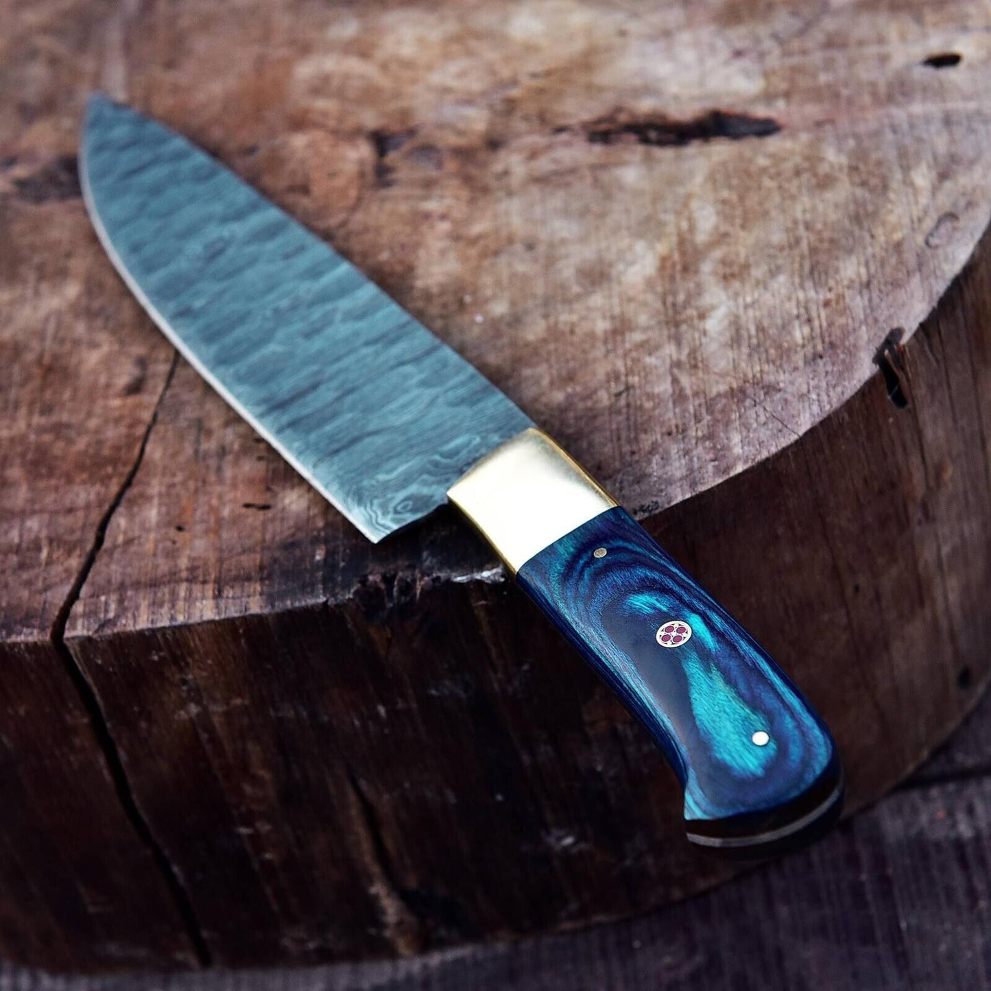 Custom Handmade Damascus Steel Chef Knife with Bull Horn Handle – Full Tang Kitchen & Hunting Knife