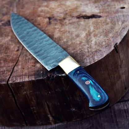 Custom Handmade Damascus Steel Chef Knife with Bull Horn Handle – Full Tang Kitchen & Hunting Knife