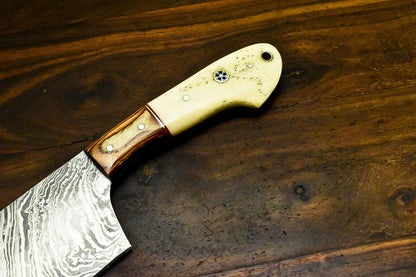 Handmade Damascus Chef Knife 10.7" Camel Bone Handle Damascus Steel Knife