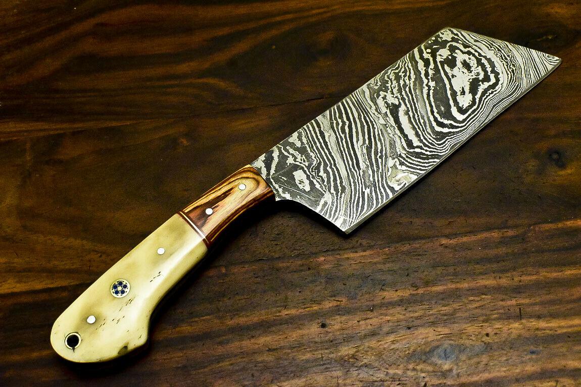 Handmade Damascus Chef Knife 10.7" Camel Bone Handle Damascus Steel Knife