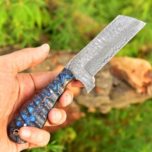 Handmade Damascus Steel Tanto Knife – 9" Fixed Blade Hunting, Survival, Outdoor Rescue with Camel Bone Handle