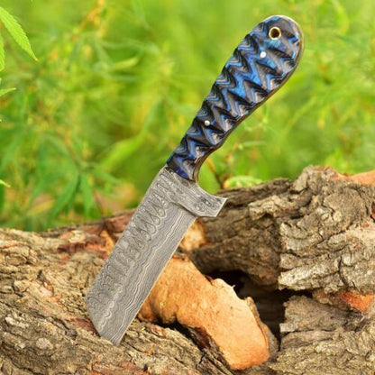 Handmade Damascus Steel Tanto Knife – 9" Fixed Blade Hunting, Survival, Outdoor Rescue with Camel Bone Handle