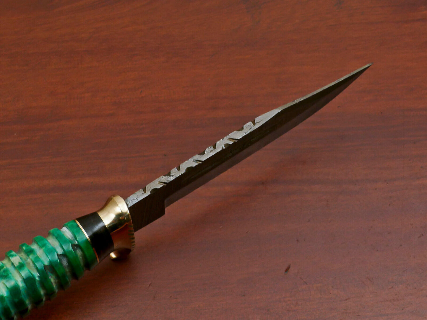 9 Inch Custom Damascus Hunting Knife with Camel Bone and Pakka Wood Handle and Brass Guard